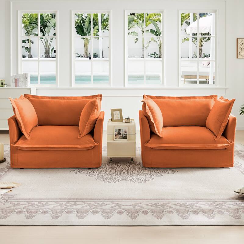 2-Piece Accent Chair with Deep Seat, Lounge Chair with High Back Pillows, Leisure Armchair with Removable Chenille Covers