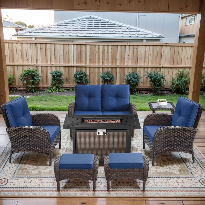 Gymojoy Outdoor Fire Pit Conversation Set, Loveseat Glider Sofa & Chairs - Patio Furniture Set