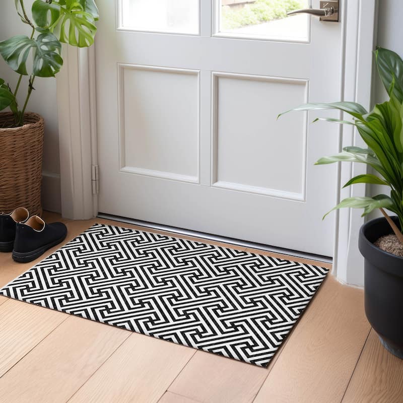 Premium Washable Super Soft Modern Geo Mayfield Rug - Black - 1' 8" x 2' 6" - Rectangle