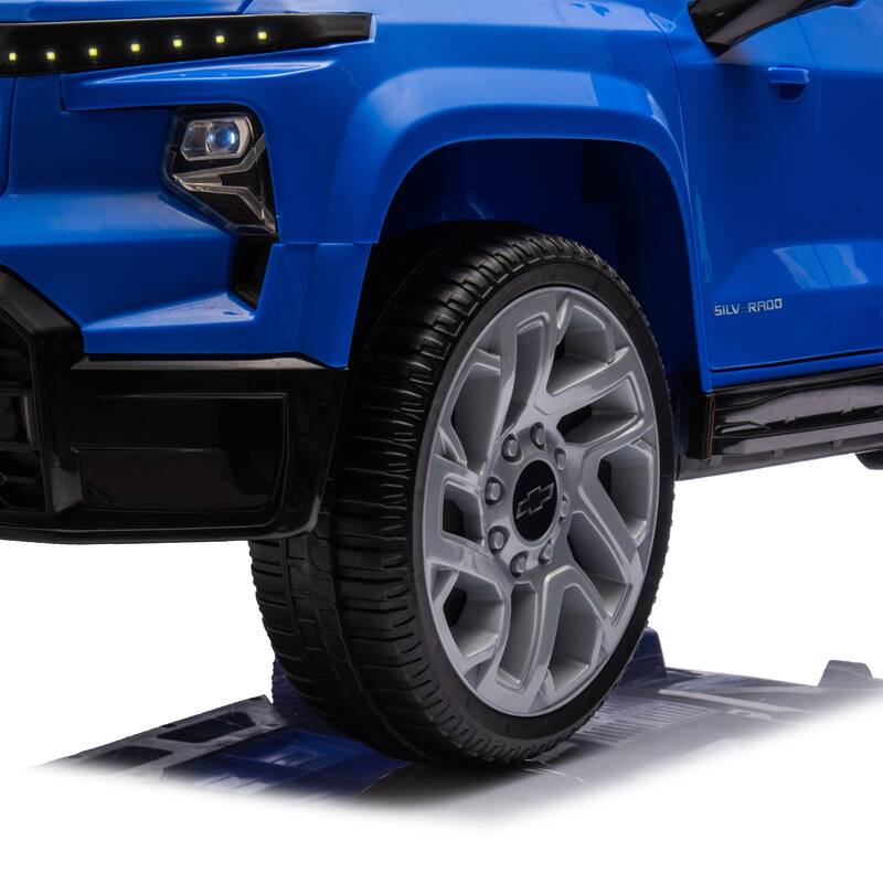 24V Licensed Chevrolet Silverado EV Ride-On Car for Kids with Slow Start, LED Lights, Bluetooth, USB, MP3, and Remote Control