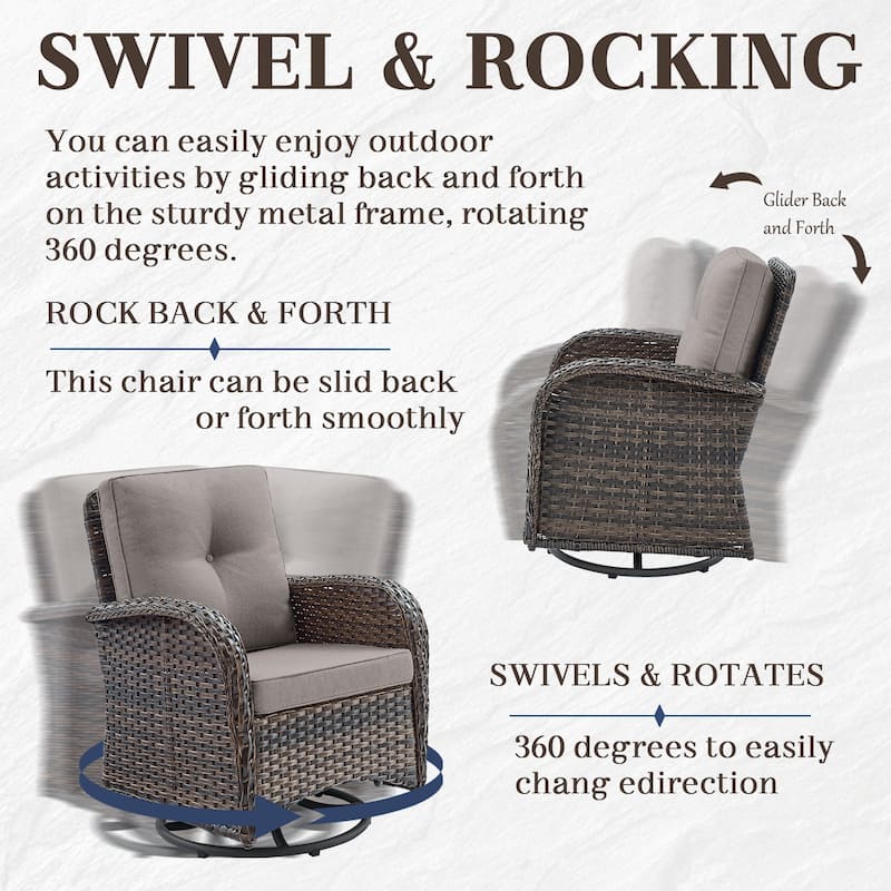 3 Piece Patio Swivel Glider Chair Furniture Sets - Brown