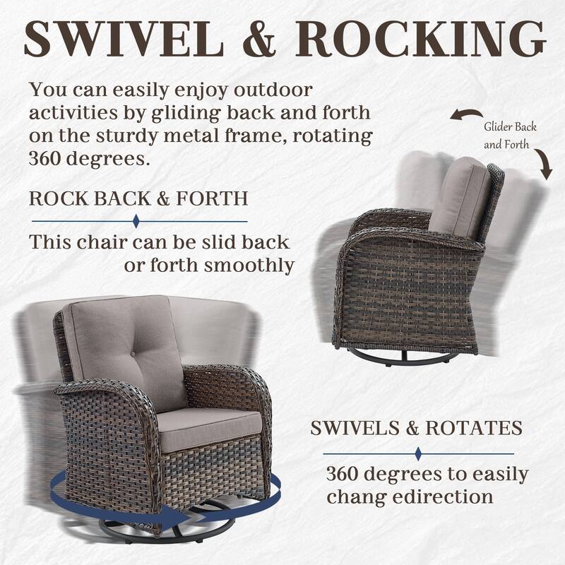 Fire Pit Table with Sectional Sofa Swivel Chairs Ottomans -Grey - Brown