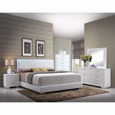 Queen Size Faux Leather Platform Bed with LED Illuminated Headboard and Faux Leather Upholstery