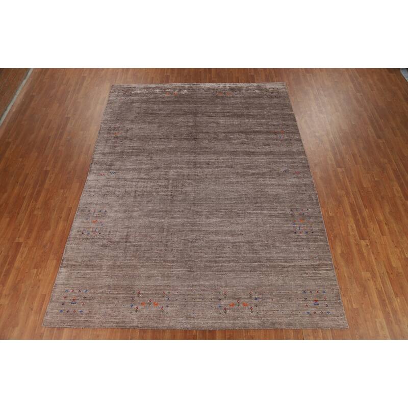 Brown Gabbeh Oriental Area Rug Handmade Silk Carpet - 8'10" x 11'9"
