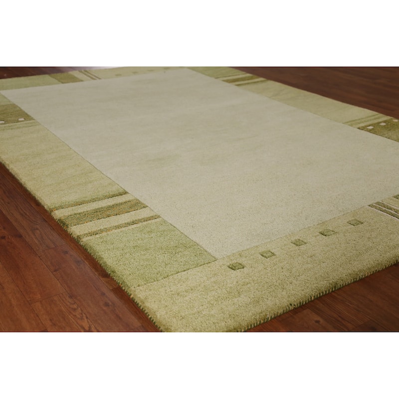 Green Gabbeh Indian Area Rug Geometric Handmade Wool Carpet - 5'3" x 7'7" - 5'3" x 7'7" - Green