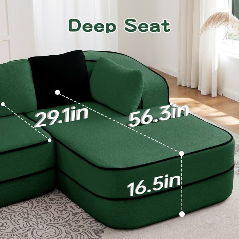 Rossetta 106" Left-Facing Modular L-Shaped Chaise Contrast Color Sectional Teddy Fabric Boneless Sofa