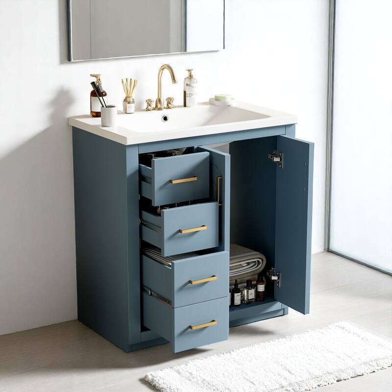 30'' Bathroom Vanity with Sink, Solid Wood Frame, 3 Drawers & 2 Soft-Close Doors, Freestanding Cabinet
