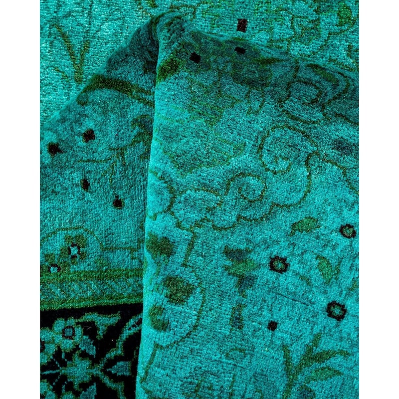 Overton Hand Knotted Wool Vintage Inspired Modern Contemporary Overdyed Blue Runner Rug - 2' 7" x 12' 4"