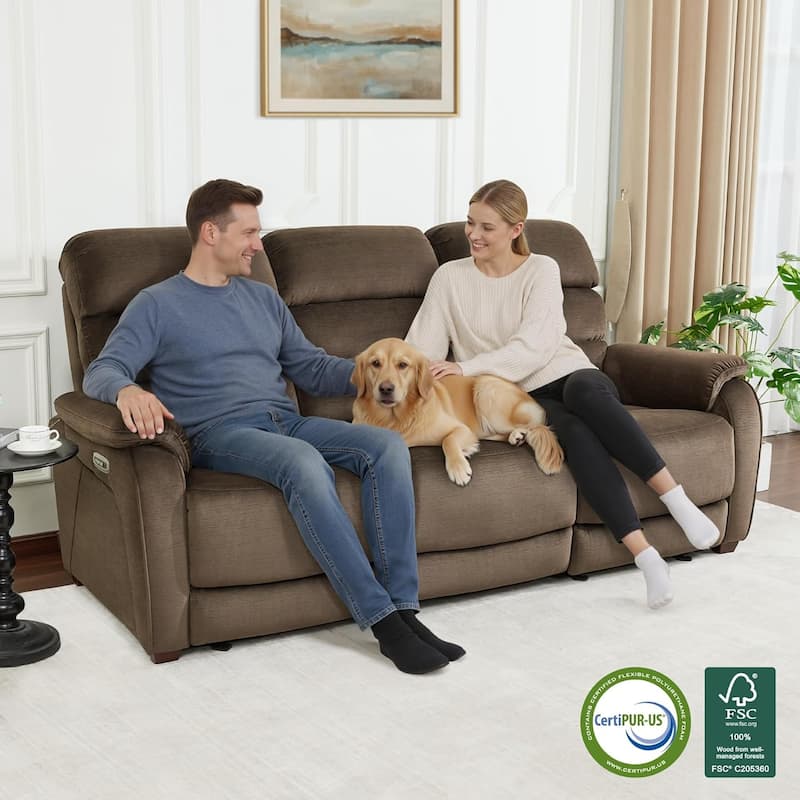 MCombo 61.6'' Wall Hugger Power Loveseat Recliner Sofa with Adjustable Headrest and USB A & C Charge Ports - Brown - Sofa