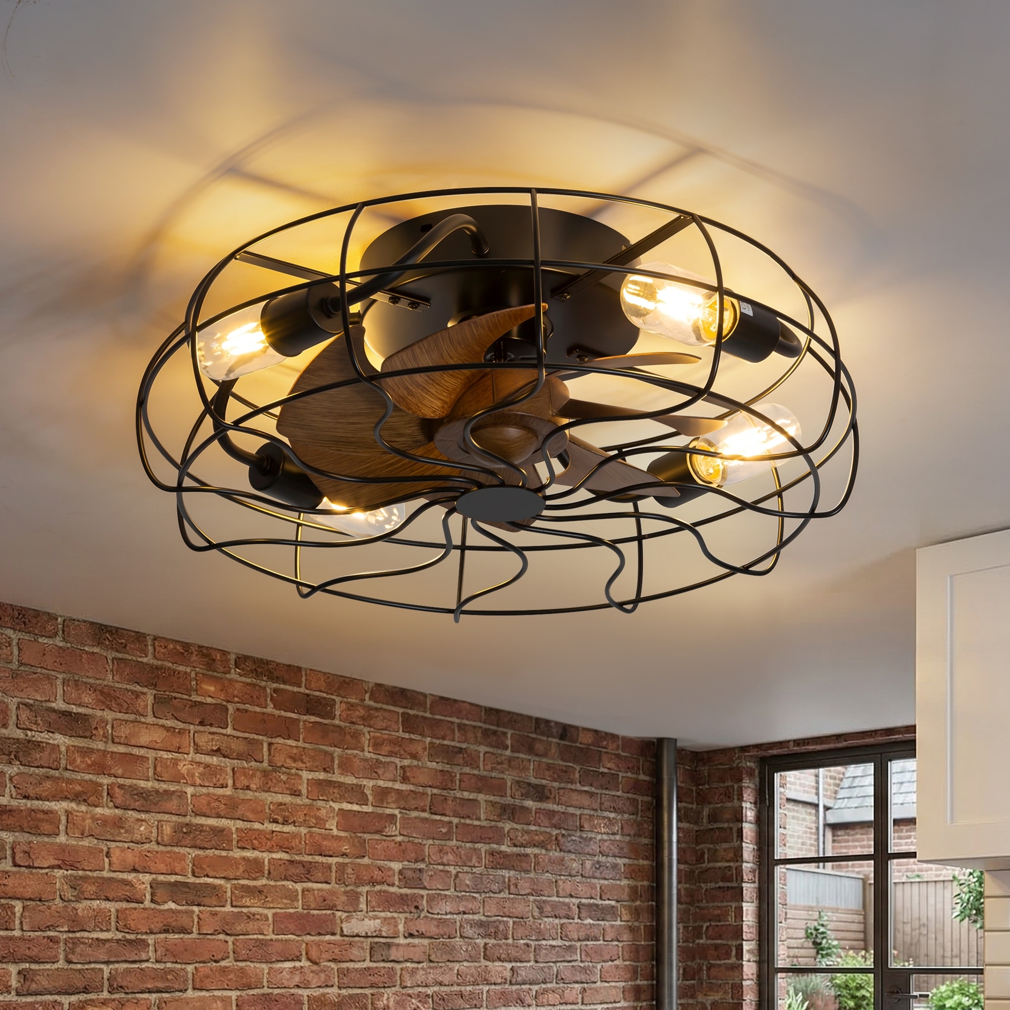 19-Inch Indoor Metal Cage Ceiling Fan with Light Kit and Remote