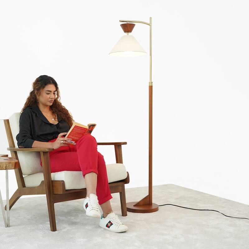 Alexis Mid-Century Modern Wooden Floor Lamp with Linen Shade