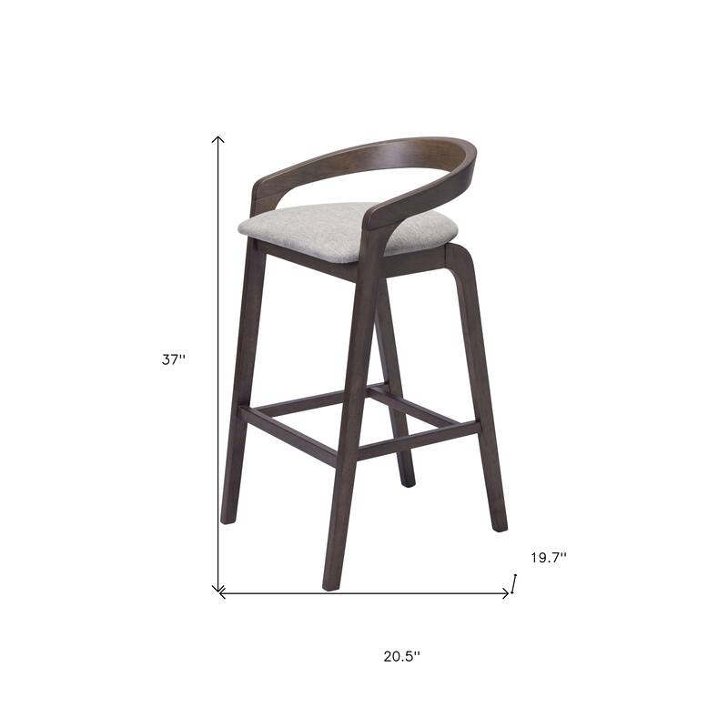 HomeRoots Set of Two 31" Gray and Espresso Fabric and Solid Wood Low Back Bar Height Bar Chairs