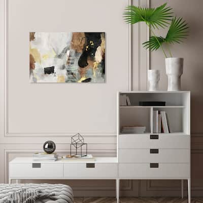 Wynwood Studio Canvas Abstract Geo Flowing White and Dark Gold Modern & Contemporary Wall Art Canvas Print