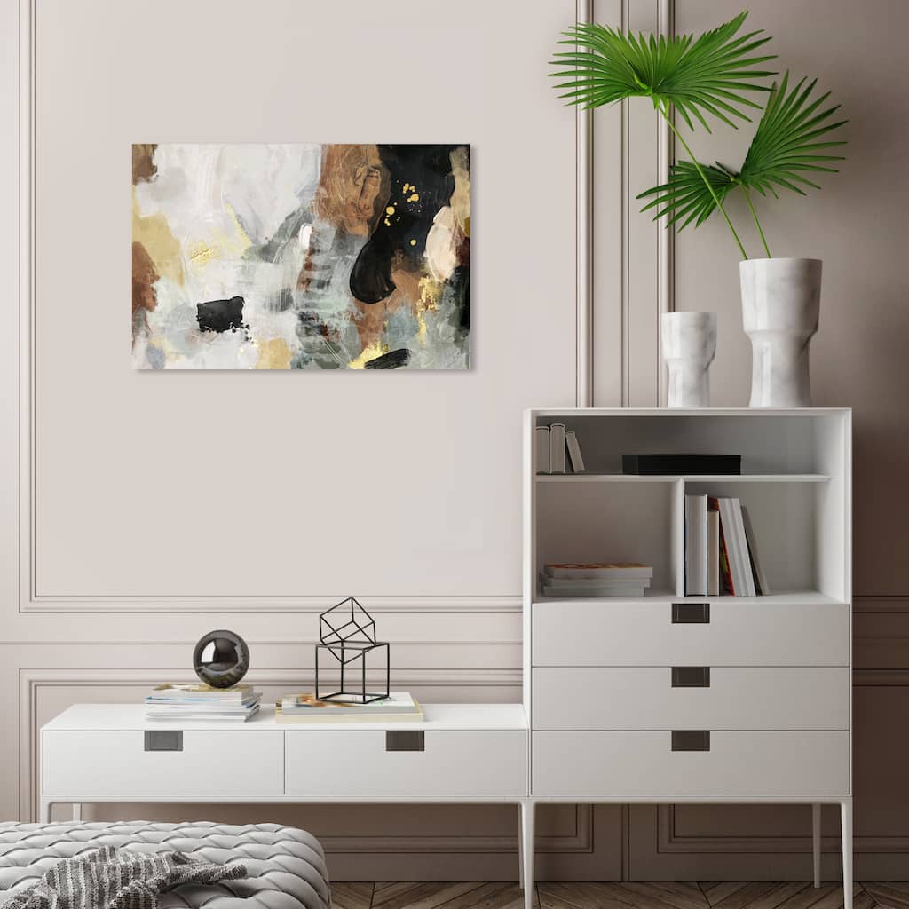 Wynwood Studio Canvas Abstract Geo Flowing White and Dark Gold Modern & Contemporary Wall Art Canvas Print