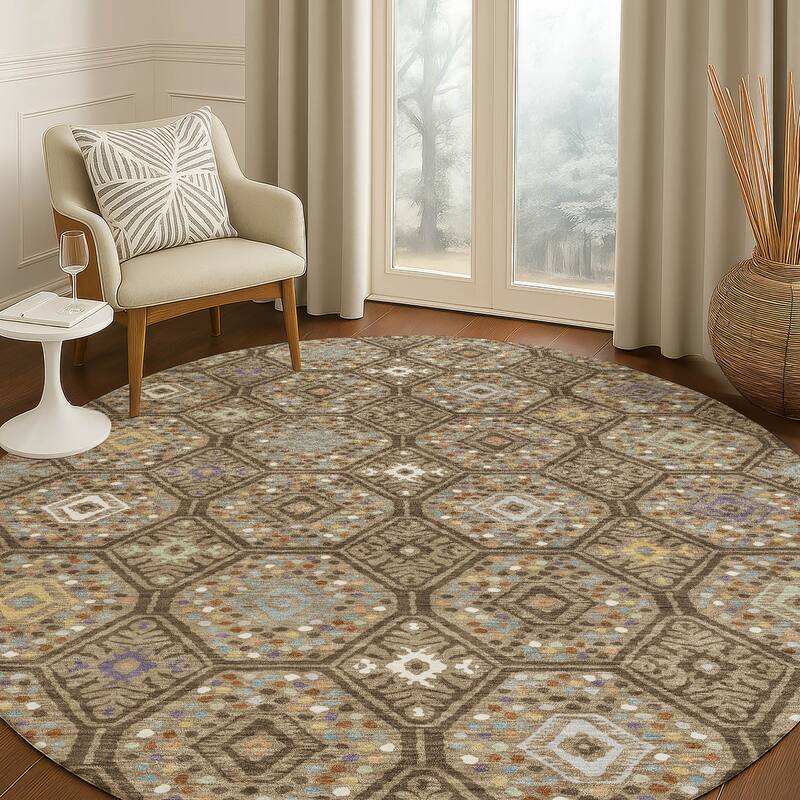 Machine Washable Indoor/ Outdoor Modern Hexi Chantille Rug