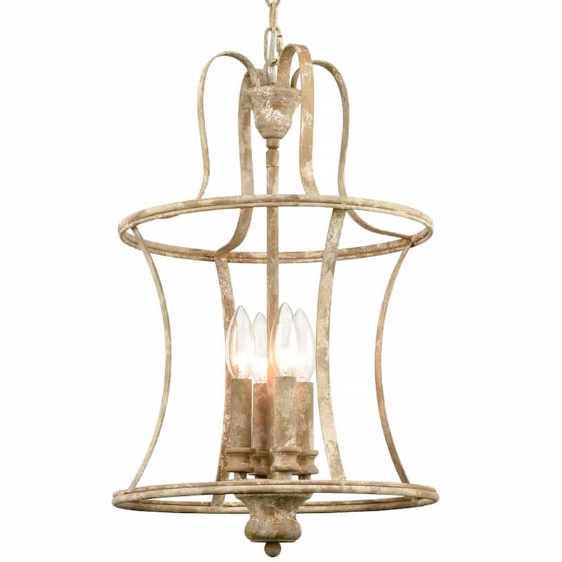 Aspen Farmhouse Chandelier 4-Light Distressed Off-White - Antique White - Antique White