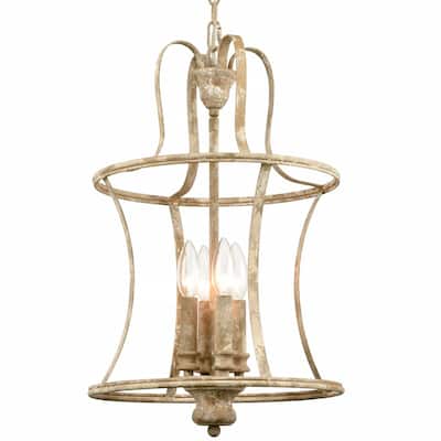 Aspen Farmhouse Chandelier 4-Light Distressed Off-White - Antique White