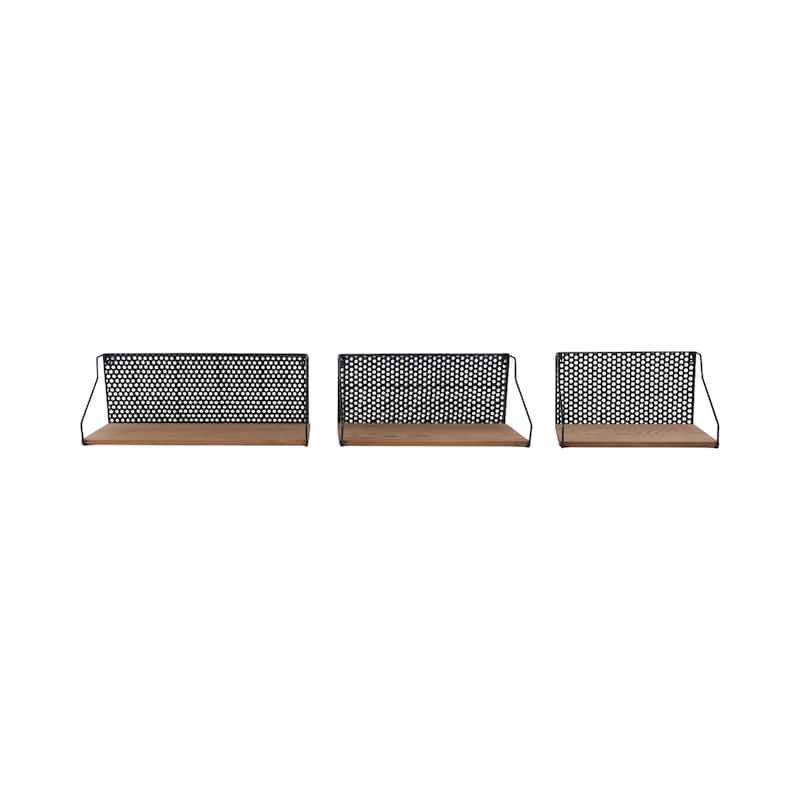 Metal Wood Rectangular Wall Shelf Set - Brown, 16/20/24" - 24.0"