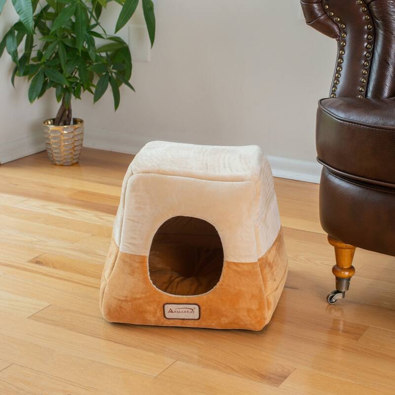 2-In-1 Cat Bed Cave Shape And Cuddle Pet Bed - 14"L x 14"W x 15"H