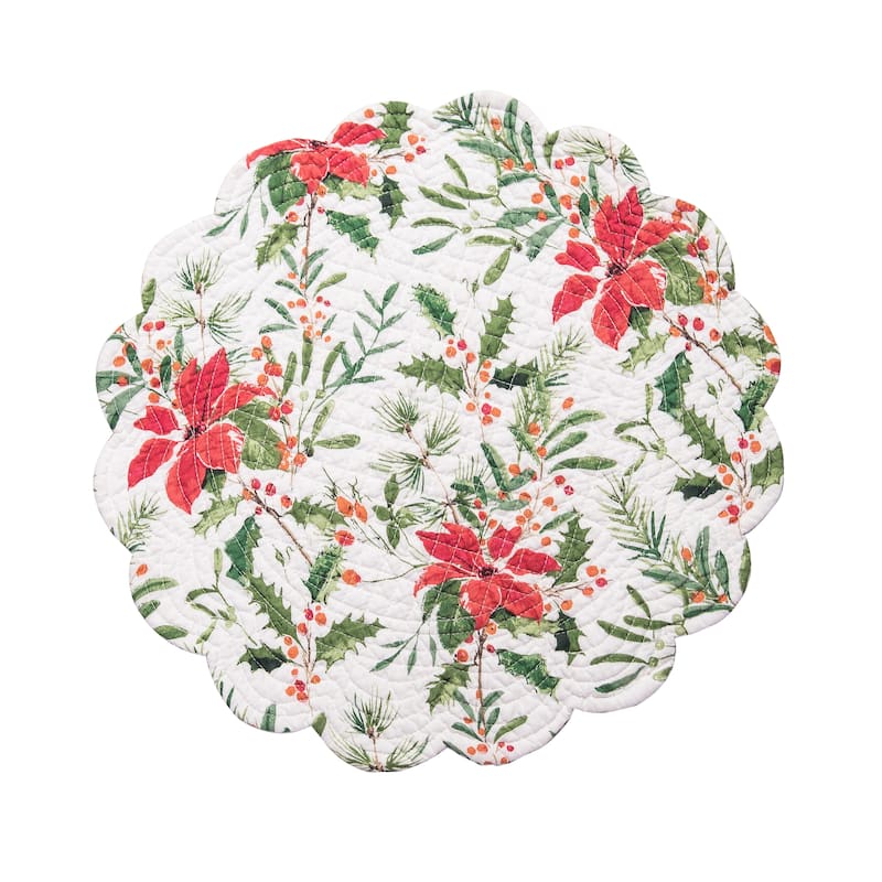 Silvia Poinsettia Round Quilted Placemat Set 6