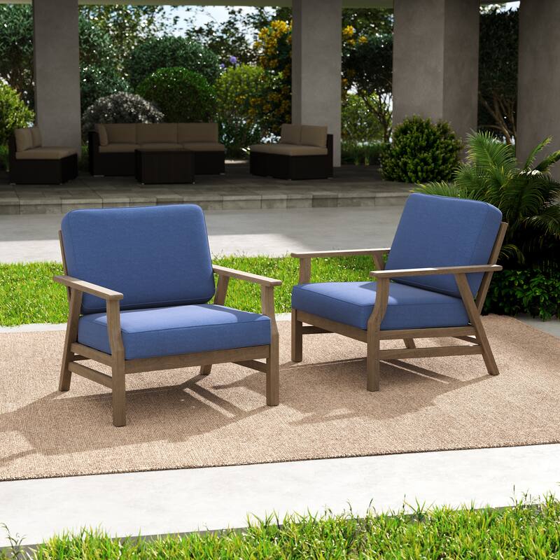 Outdoor Club Chair Patio Wood Arm Chair with Cushion Set of 2