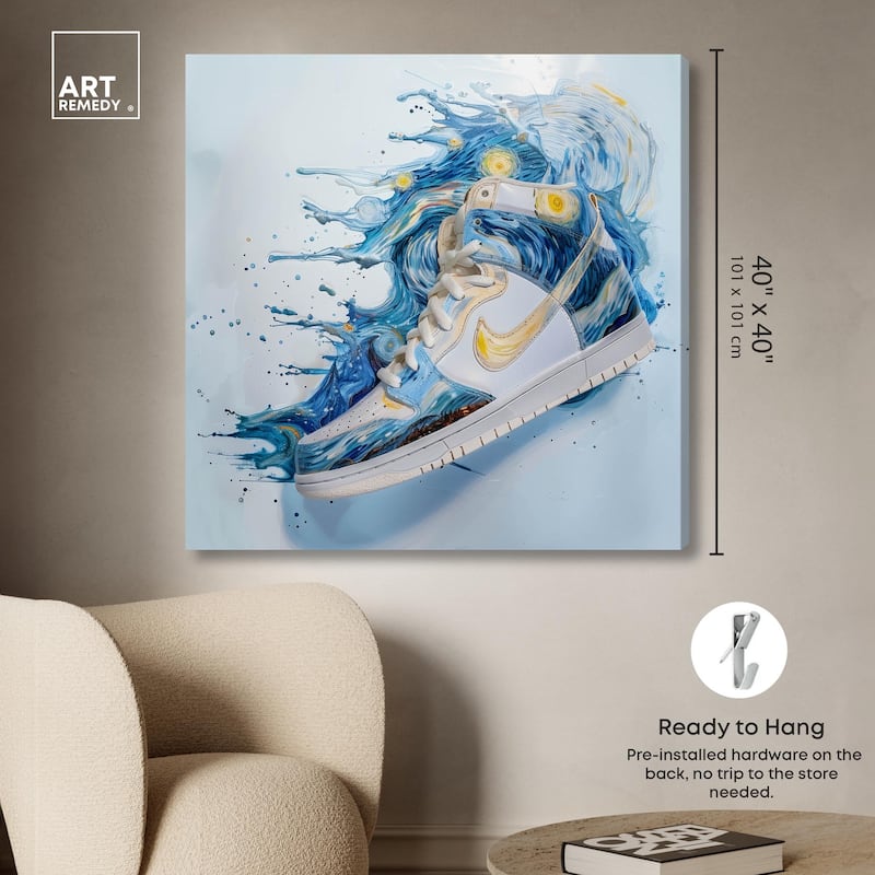 Starry Night Sneaker Splash Canvas by Art Remedy, Gallery Wrapped