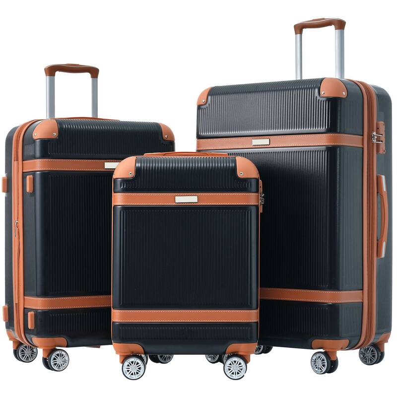 3 Piece Hardside Lightweight Luggage Sets with Double Spinner 8 Wheels and TSA Lock