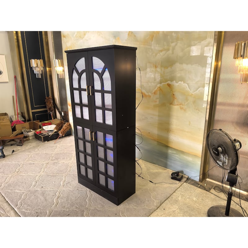 8-Tier Tall Shoe Storage Cabinet with Doors, Led Lights and Adjustable Shelves for Entryway, White