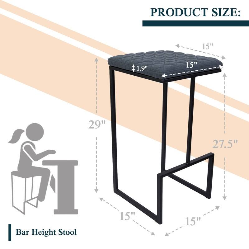 Quincy Leather Counter Barstool – Upholstered Square Seat with Quilted Back, Footrest, and Metal Legs for Kitchen or Dining Area