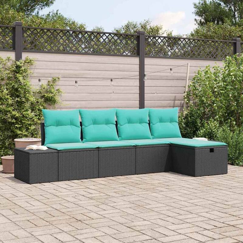 vidaXL Garden Sofa Set with Cushion 5 pcs Black Poly rattan - 46 x 94 x 33