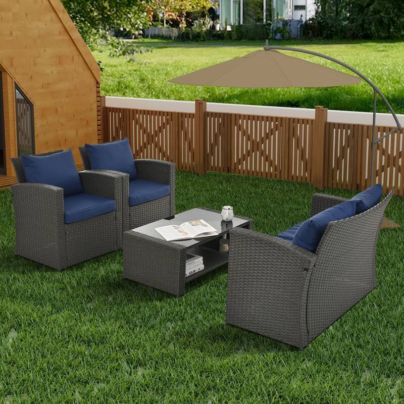 4-Piece Outdoor Patio Furniture Conversation Set