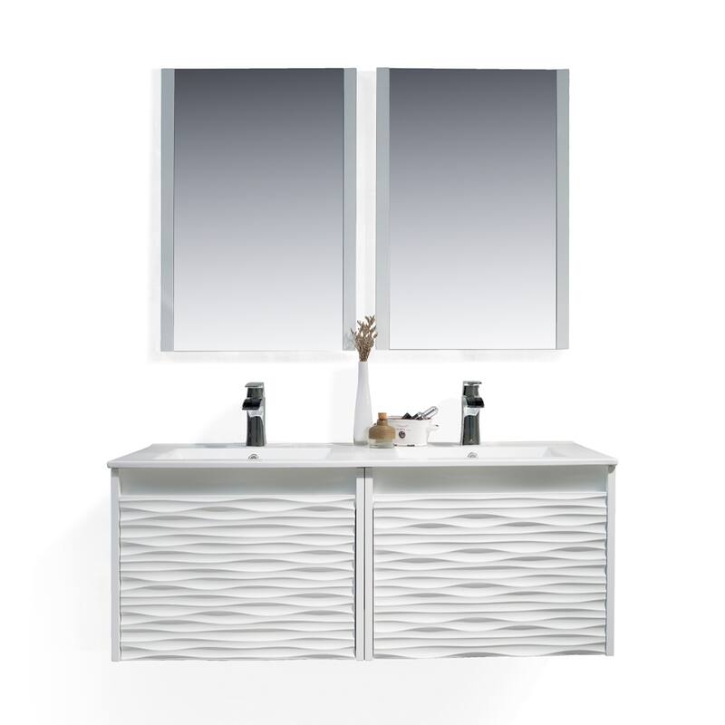 Contemporary White Floating Vanity Set - 48 Inch