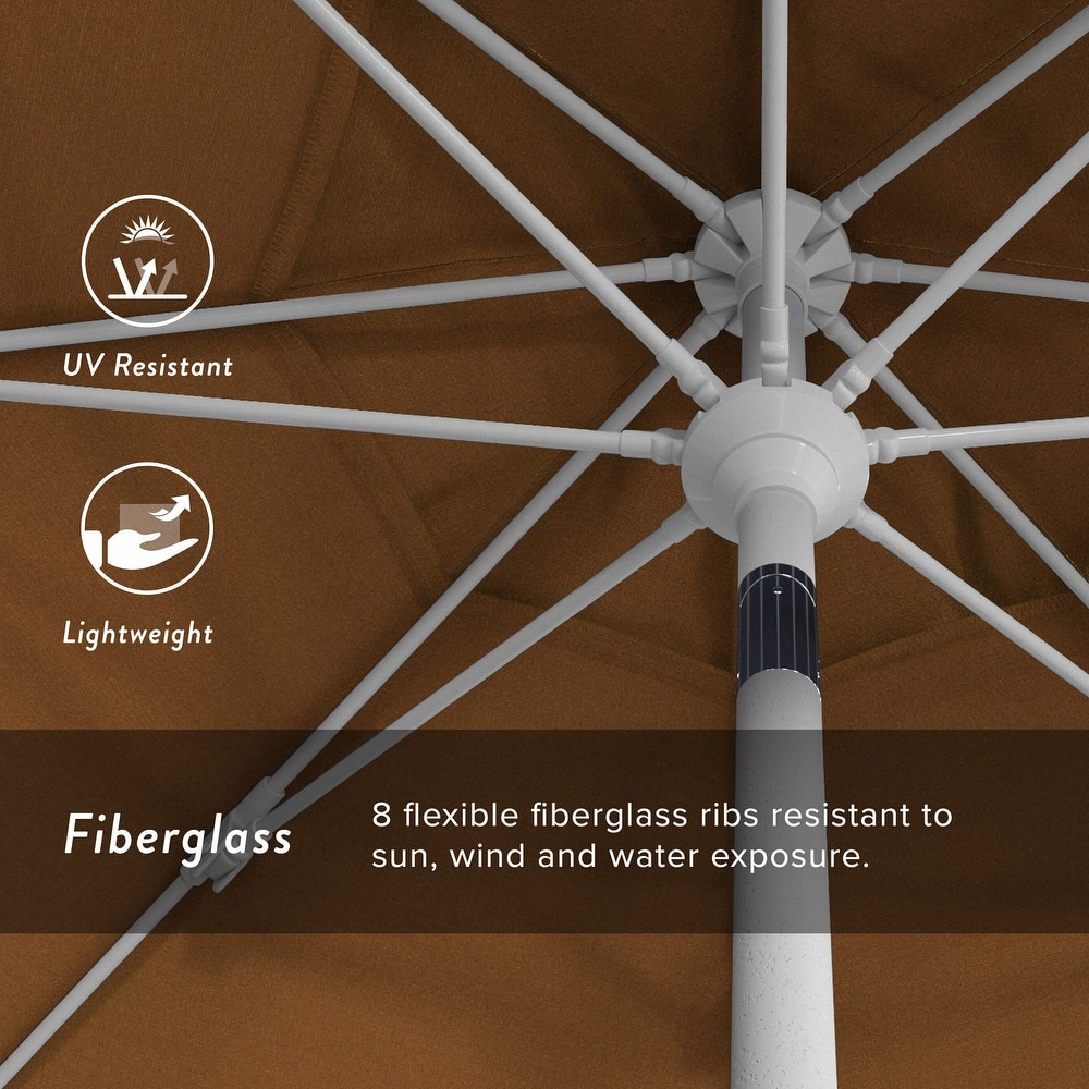 California Umbrella 9' Rd Patio Umbrella White Aluminum Frame Fiberglass Ribs Crank Lift Collar Tilt Sunbrella
