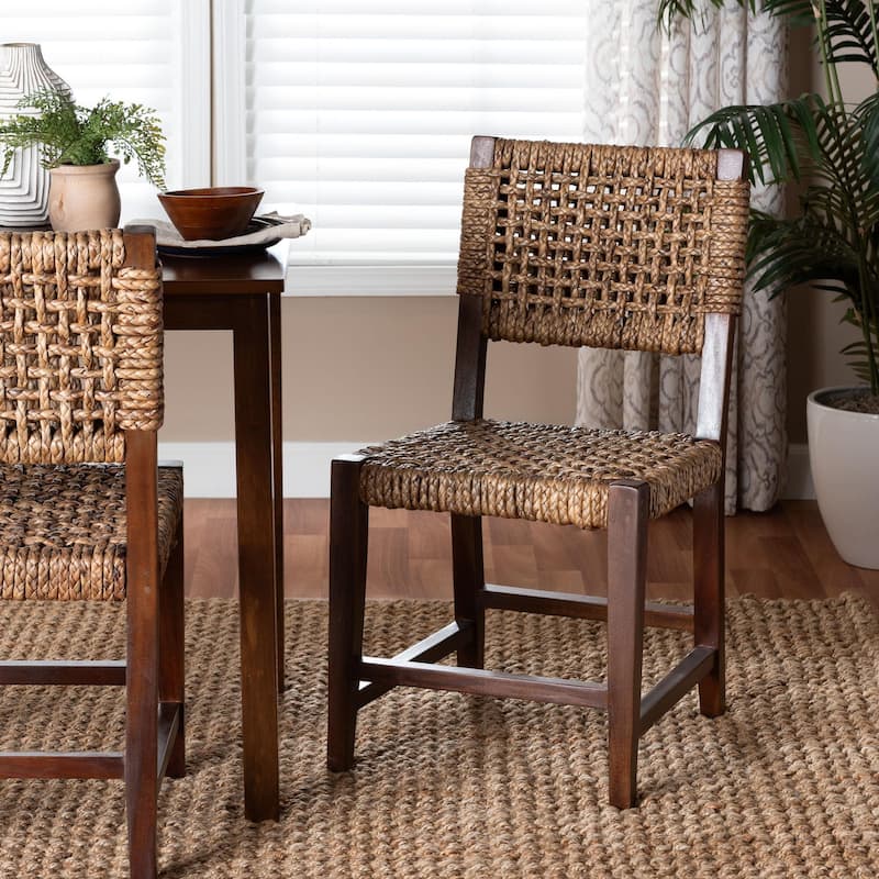Alise Handwoven Seagrass Dining Chair with Mahogany Wood Frame - Woven Back and Seat Chair for Dining Room or Kitchen