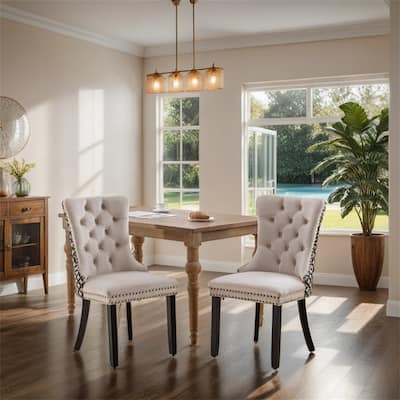 Velvet Dining Chairs,Tufted Solid Wood Upholstered Dining Chair,2PCS