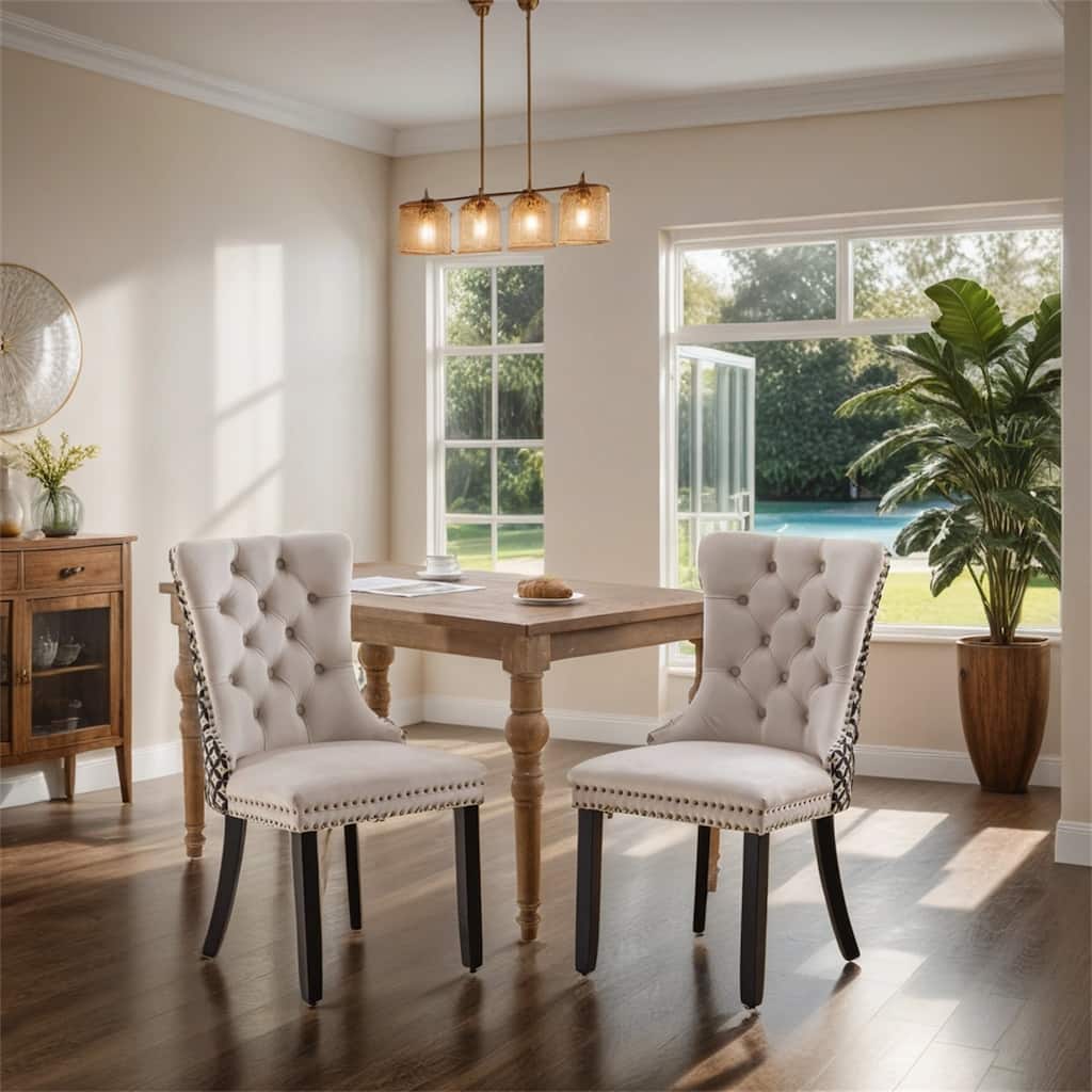 Velvet Dining Chairs,Tufted Solid Wood Upholstered Dining Chair,2PCS