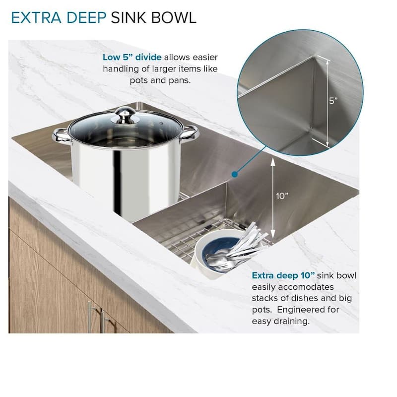 Transolid RDE321710 32-in X 17-in Rimless Double Bowl Kitchen Sink, Stainless Steel