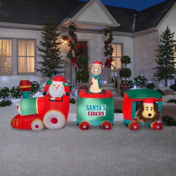Gemmy Christmas Airblown Inflatable Mixed Media Santa in Circus Train