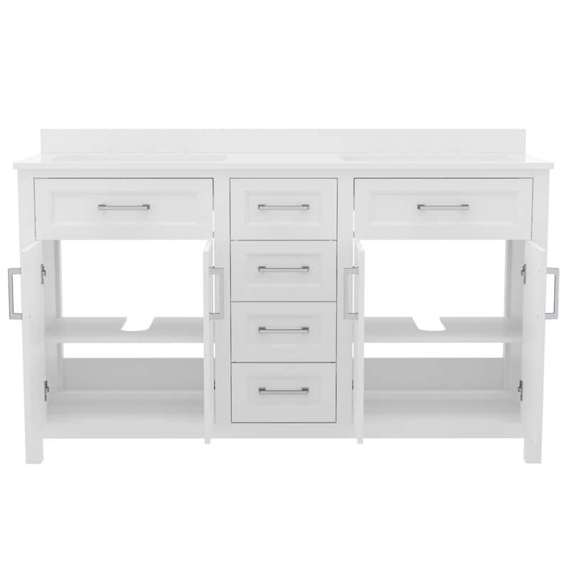 Bathroom Vanity with 2 Sinks, 2 Storage Cabinets, and 6 Drawers - 18.5"D x 60"W x 37.5"H