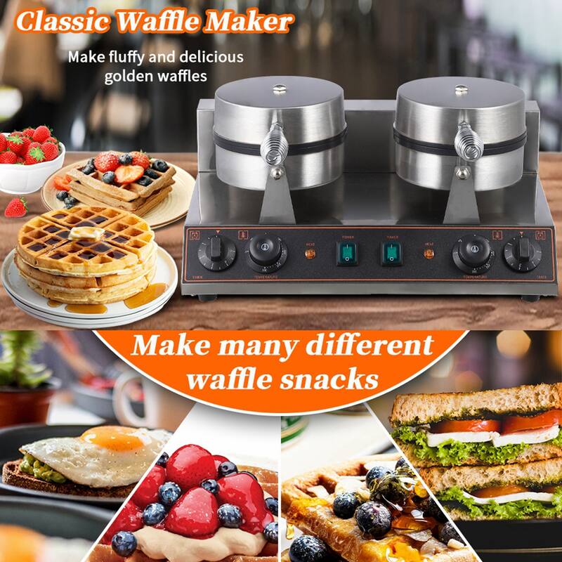 2400W Commercial Double Round Waffle Maker Machine