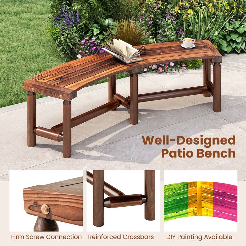 Gymax 2PCS Patio Curved Bench for 2-3 People Outdoor Loveseat for