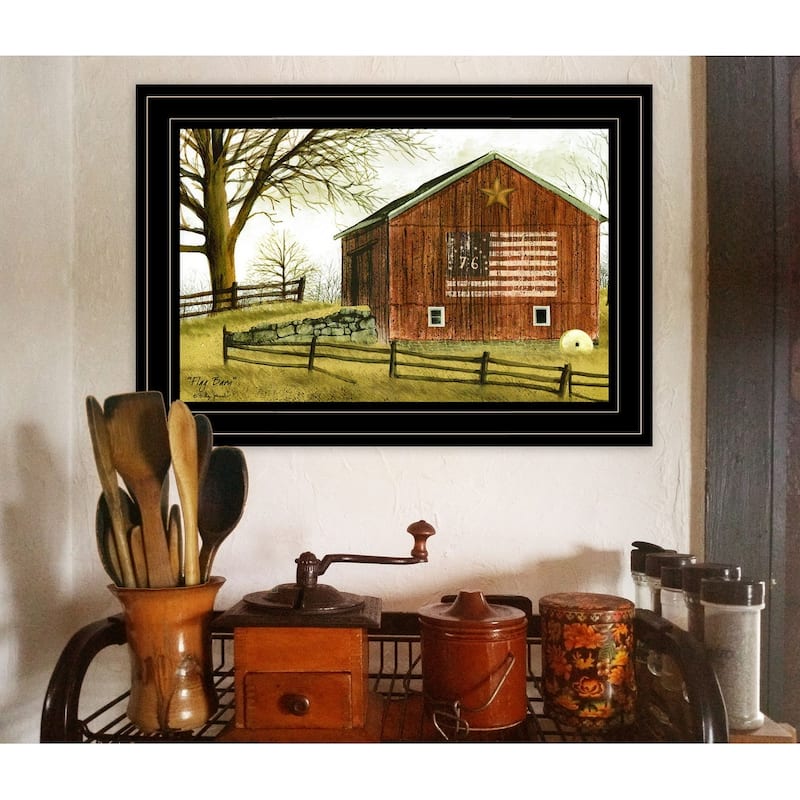 TrendyDecor4U Farmhouse "Flag Barn" Framed Print Wall Art by Billy Jacobs - Multi-Color