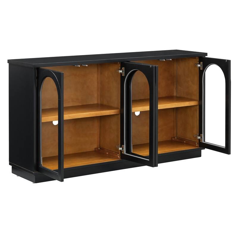 Spruce & Spring 4-Door Large Storage Buffet Cabinet with Glass Doors