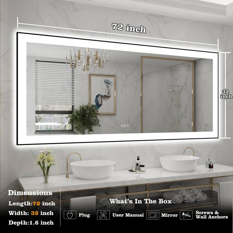 Rectangular Aluminum Framed Backlit and Front Light LED Wall Bathroom Vanity Mirror - N/A