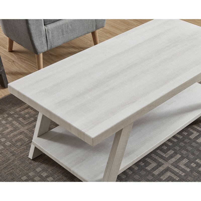 Athens Contemporary Replicated Wood Shelf Coffee Table in Charcoal Finish