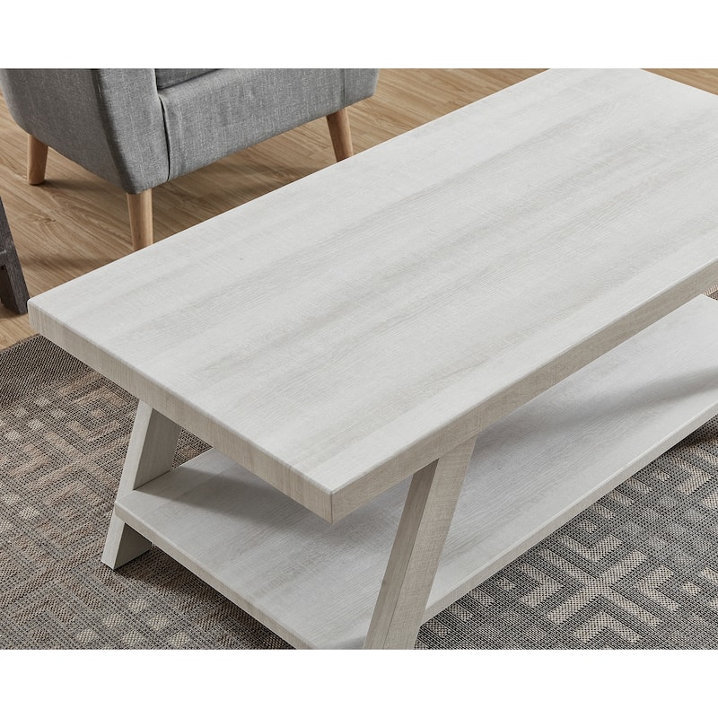 Contemporary Wood Shelf Coffee Table in White Finish, for Living Room