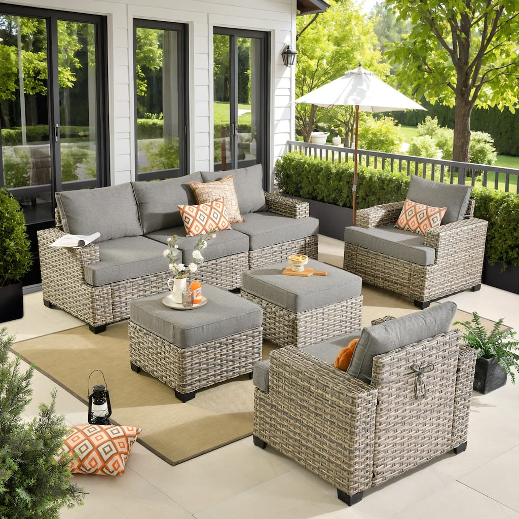 XIZZI 7-Piece Patio Wicker Furniture Wide Armrest Conversation Set