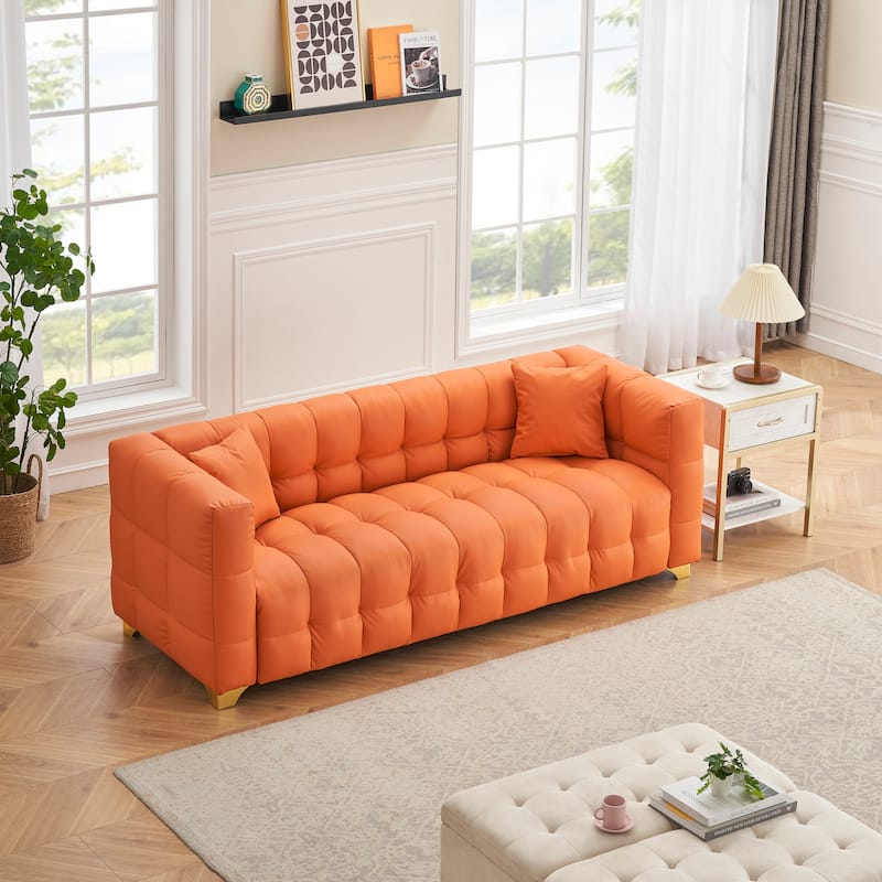 80"x29"x28" Orange Polyester Blend 3-Seat Sofa, Waterproof, Stain-Proof & Anti-Cat Paw