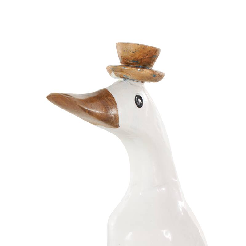 Bamboo Wood Duck Decorative Sculpture with Brown Top Hats and Shoes - Set of 3 White - Roche River Decor