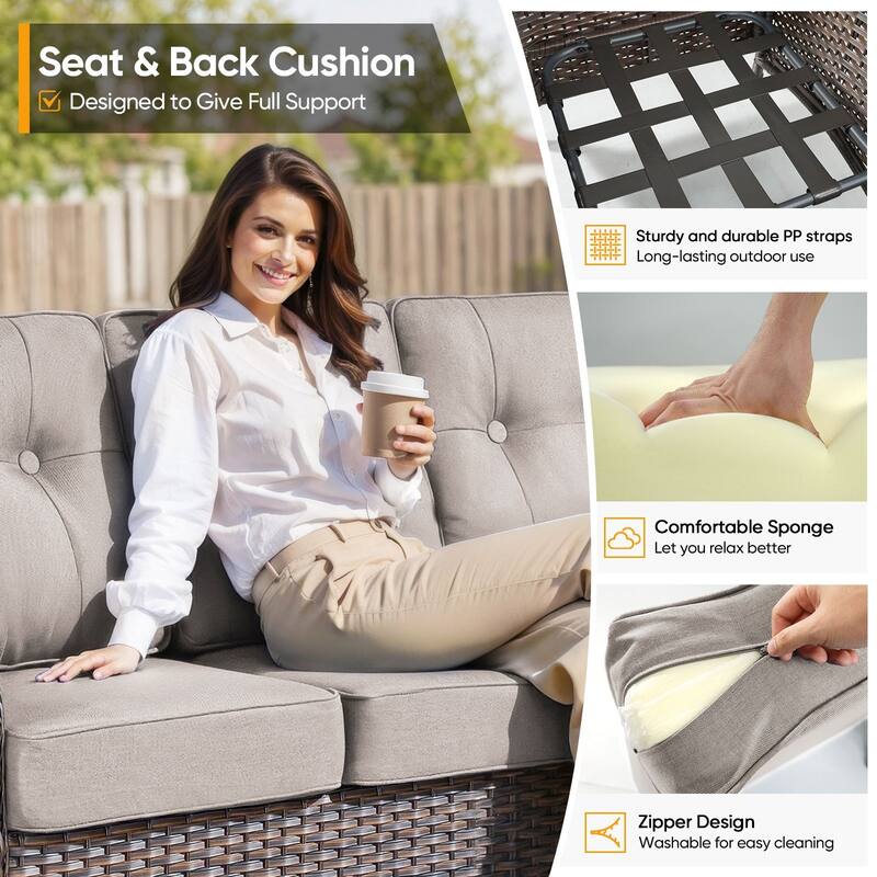 Pocassy 5 Piece Ooutdoor Sofa with Swivel Chair Table